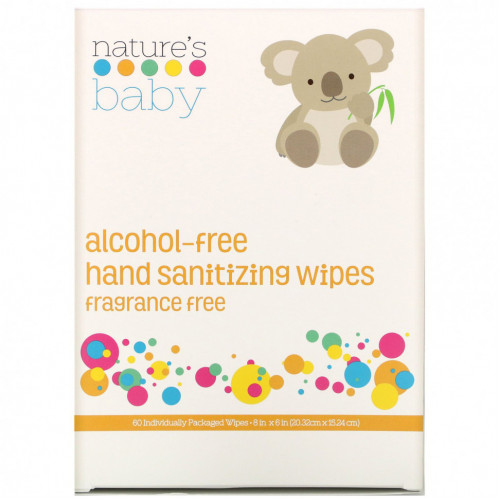 Nature's Baby Organics, Hand Sanitizing Wipes, Alcohol Free, Fragrance Free , 60 Individually Packaged Wipes