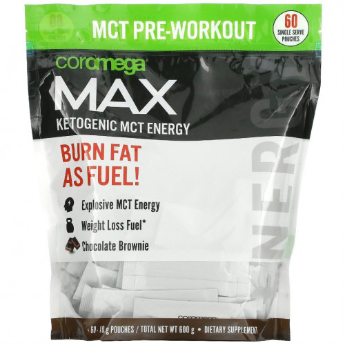 Coromega, Max Ketogenic MCT Energy, шоколадный брауни, 60 порционных пакетиков (10 г) каждый