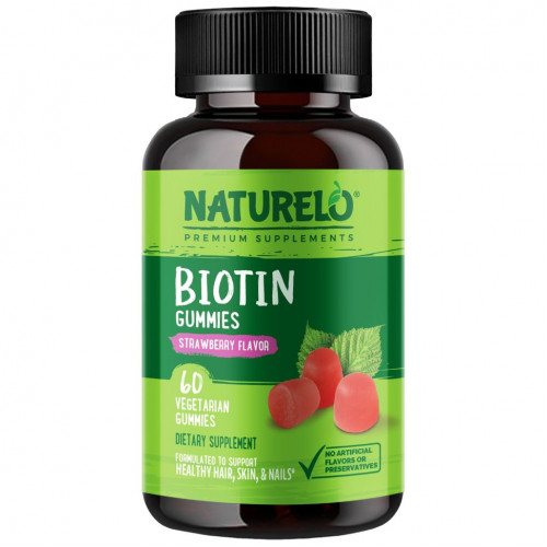 NATURELO, Biotin Gummies, Strawberry Flavor, 60 Vegetarian Gummies