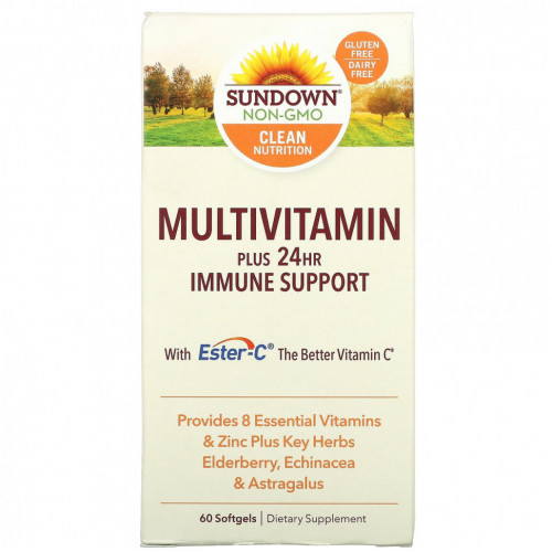 Sundown Naturals, Мультивитамины, поддержка иммунитета в течение 24 часов, 60 мягких таблеток