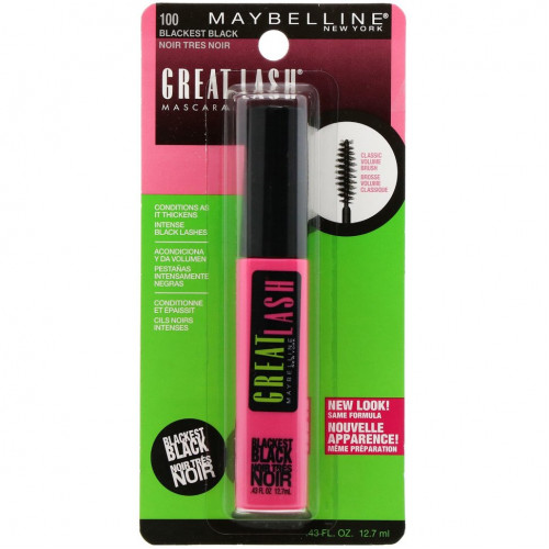 Maybelline, Тушь для ресниц Great Lash, оттенок 100 угольно-черный, 12,7 мл