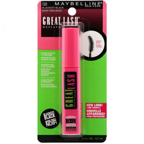 Maybelline, Тушь для ресниц с изогнутой щеточкой Great Lash, оттенок 120 угольно-черный, 12,7 мл