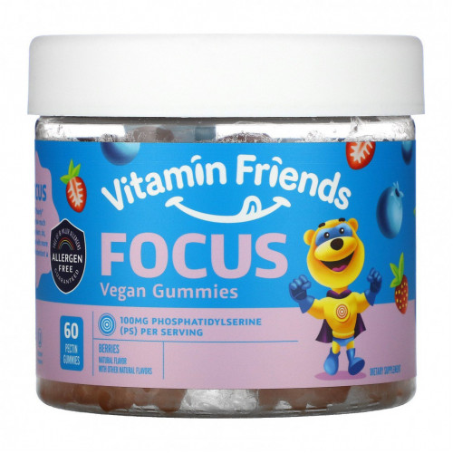 Vitamin Friends, Focus, веганские жевательные мармеладки, ягоды, 60 пектиновых таблеток