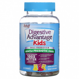 Schiff, Digestive Advantage Kids, Daily Probiotic + Gentle Prebiotic Fiber, Natural Fruit Flavors, 65 Gummies