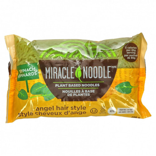 Miracle Noodle, вермишель-паутинка, шпинат, 200 г