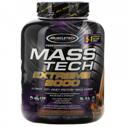 Muscletech, Mass Tech Extreme 2000, тройной шоколадный брауни, 7 фунтов (3,18 кг)