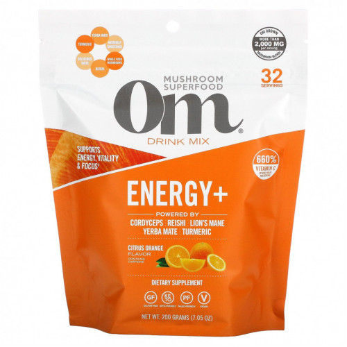 Om Mushrooms, Energy + Drink Mix, цитрусовый и апельсин, 200 г (7,05 унции)