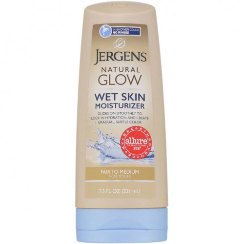 Jergens, Увлажняющее средство Natural Glow для нанесения на влажную кожу, Wet Skin Moisturizer, оттенок Fair to Medium (221 мл)