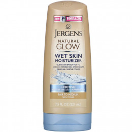 Jergens, Natural Glow, увлажняющее средство для нанесения на влажную кожу, придает упругость, для светлых и средних тонов кожи, 221 мл