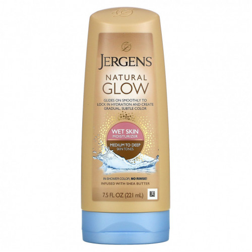 Jergens, Увлажняющее средство Natural Glow для нанесения на влажную кожу, оттенок Medium to Tan (221 мл)