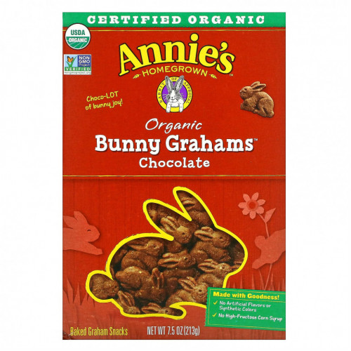 Annie's Homegrown, Bunny Grahams, органическое шоколадное печенье, 213 г (7,5 унции)