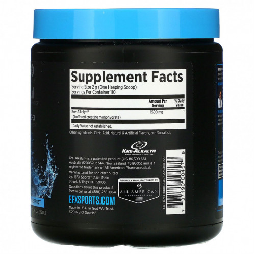 EFX Sports, Kre-Alkalyn EFX, порошок, со вкусом «Морозная свежесть», 220 г (7,76 унции)