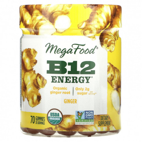 MegaFood, B12 Energy, имбирь, 70 жевательных таблеток