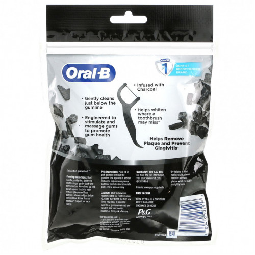 Oral-B, Floss Picks, древесный уголь и мята, 75 зубочисток