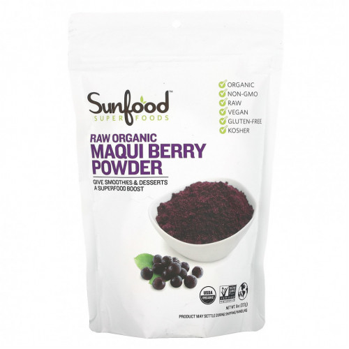 Sunfood, Superfoods, порошок из необработанных органических ягод маки, 227 г (8 унций)