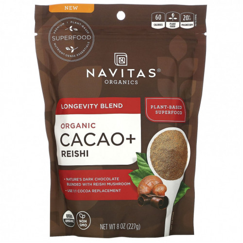 Navitas Organics, Longevity Blend, органическое какао + рейши, 227 г (8 унций)