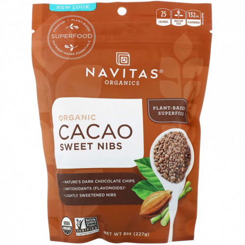 Navitas Organics, Органические сладкие перья какао, 227 г (8 унций)