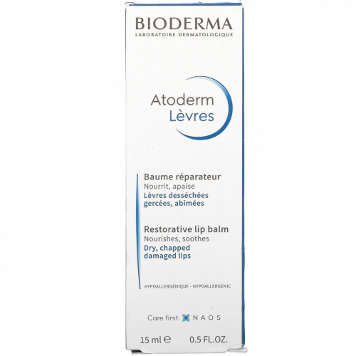 Bioderma, Atoderm, восстанавливающий бальзам для губ, 15 мл (0,5 жидк. Унции)