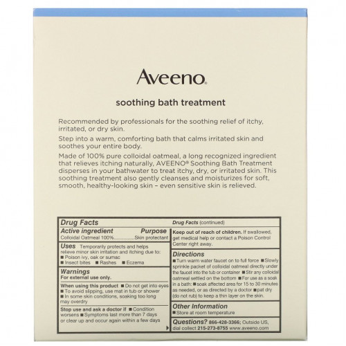 Aveeno, Active Naturals, успокаивающее средство для ванны, без запаха, 8 пакетиков для ванны одноразового применения, 42 г (1,5 унции) каждый.