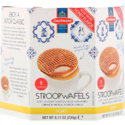 Daelmans, Stroopwafels, Large Hex Box, Honey, 8 Waffles, 8.11 oz (230 g)