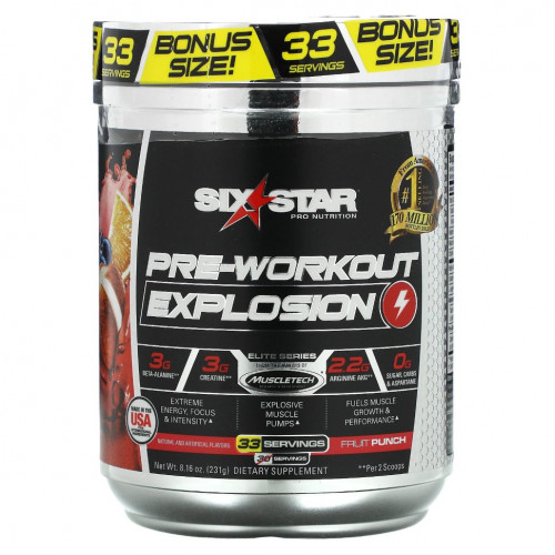 Six Star, Pre-Workout Explosion, фруктовый пунш, 210 г