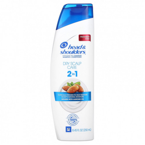 Head & Shoulders, Шампунь и кондиционер 2 в 1, уход за сухой кожей головы, с миндальным маслом, 250 мл (8,45 жидк. Унции)