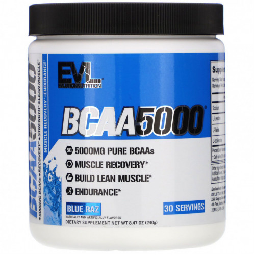 EVLution Nutrition, BCAA 5000, Blue Raz, 8.47 oz (240 g)