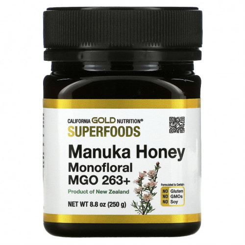 California Gold Nutrition, SUPERFOODS, монофлорный мед манука, MGO 263+, 250 г (8,8 унции)