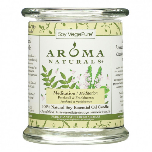 Aroma Naturals, Soy VegePure, полностью натуральная соевая свеча, для медитаций с эфирными маслами, пачули и ладан, 260 г (8,8 унции)