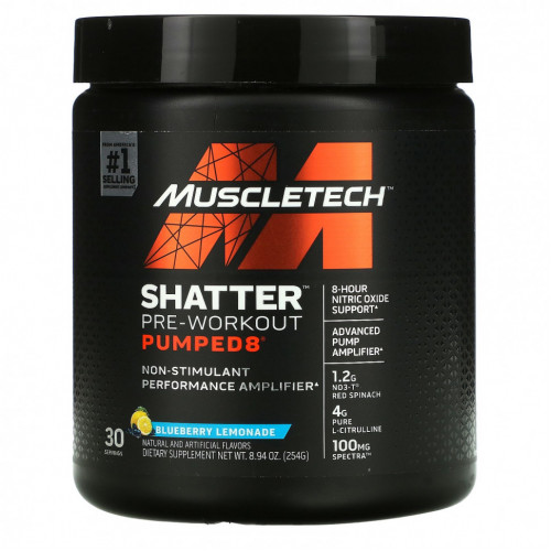 Muscletech, Shatter Pre-Workout Pumped8, Черничный лимонад, 8,94 унции (254 г)