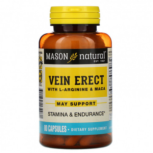 Mason Natural, Vein Erect, с L-аргинином и мака, 80 капсул