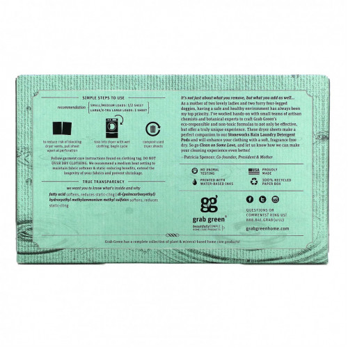 Grab Green, Stoneworks, Dryer Sheets Rain, 80 Compostable Sheets