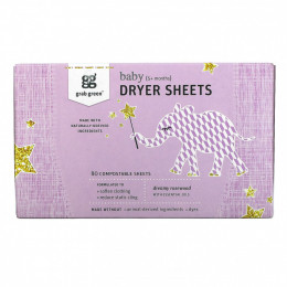 Grab Green, Dryer Sheets, Baby, Dreamy Rosewood with Essential Oils, 5+ Months, 80 Compostable Sheets