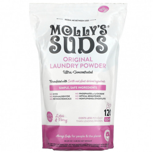 Molly's Suds, Оригинальный стиральный порошок, лотос и пион, 2,28 кг (80,25 унции)