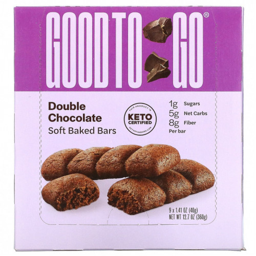 Good To Go, Soft Baked Bars, Двойной шоколад, 9 плиток по 1,41 унции (40 г) каждый