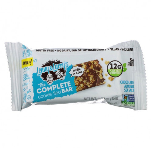 Lenny & Larry's, The Complete Cookie-Fied Bar, шоколадно-миндальная морская соль, 9 батончиков, 45 г (1,59 унции)