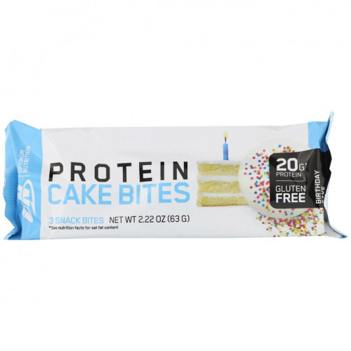 Optimum Nutrition, Protein Cake Bites, Торт на день рождения, 9 батончиков, 2,22 унции (63 г) каждый