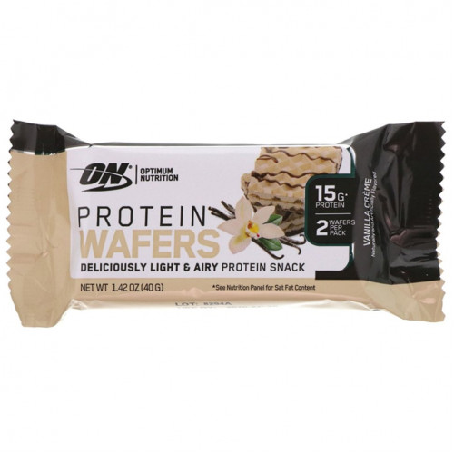 Optimum Nutrition, Протеиновые вафли, ванильный крем, 9 упаковок, 40 г (1,42 унции) каждая