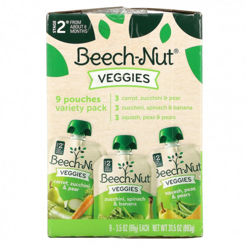 Beech-Nut, Veggies, Variety Pack, этап 2, 9 пакетиков, 99 г (3,5 унции)