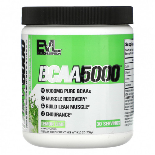 EVLution Nutrition, Ultra Premium BCAA 5000, Lemon Lime, 9.1 oz (258 g)