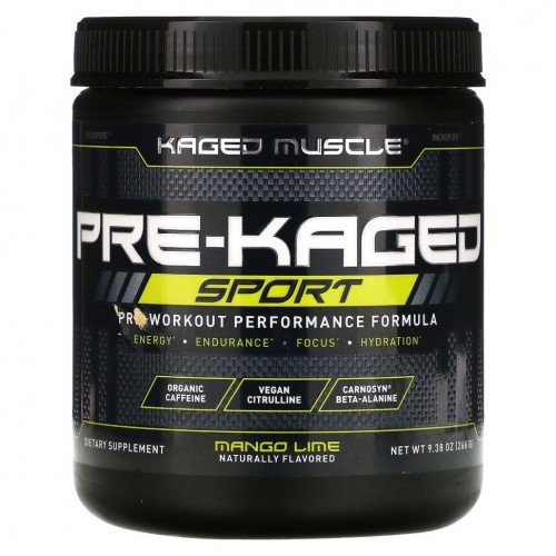 Kaged Muscle, PRE-KAGED Sport, формула для повышения эффективности перед тренировкой, манго и лайм, 266 г (9,38 унции)