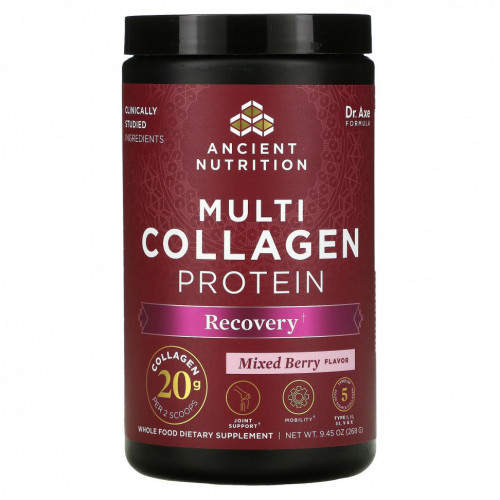 Dr. Axe / Ancient Nutrition, Multi Collagen Protein, Recovery, Mixed Berry Flavor, 9.45 oz (268 g)