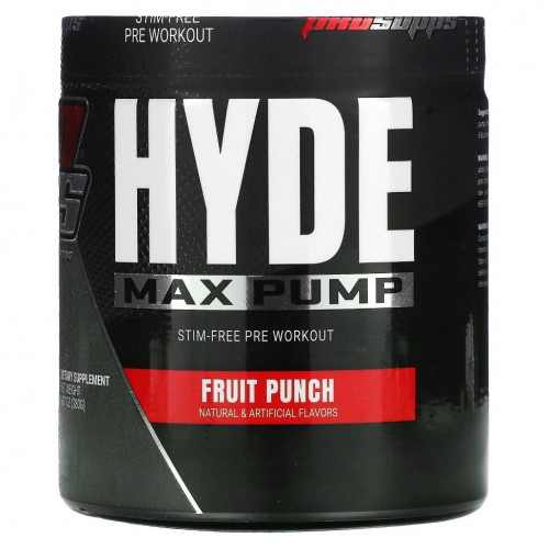 ProSupps, Hyde Max Pump, предтренировочный комплекс без стимуляторов, фруктовый пунш, 280 г (9,87 унции)