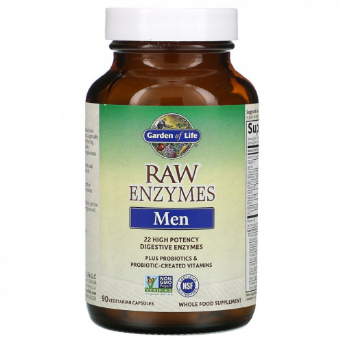 Garden of Life, RAW Enzymes, ферменты для мужчин, 90 вегетарианских капсул