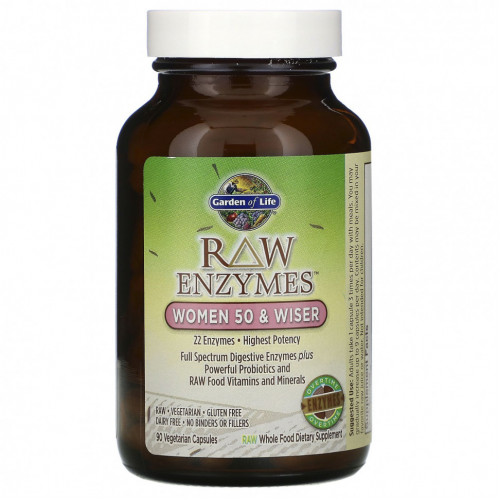 Garden of Life, RAW Enzymes, ферменты для женщин от50 лет, 90 вегетарианских капсул