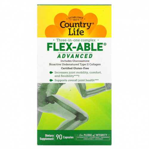 Country Life, Flex-Able Advanced, комплекс для суставов «три в одном», 90 капсул