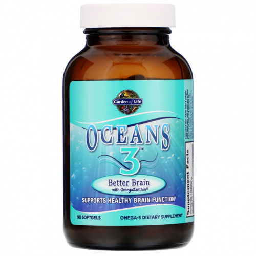 Garden of Life, Oceans 3, Better Brain with OmegaXanthin™, препарат для поддержки мозга с омега-ксантином , 90 мягких желатиновых капсул