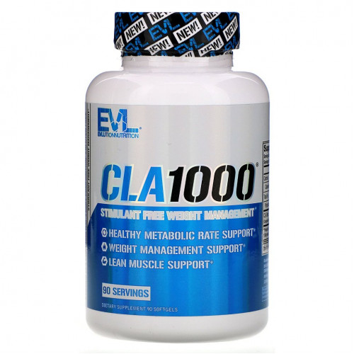 EVLution Nutrition, CLA1000, добавка для коррекции веса без стимуляторов, 90 капсул