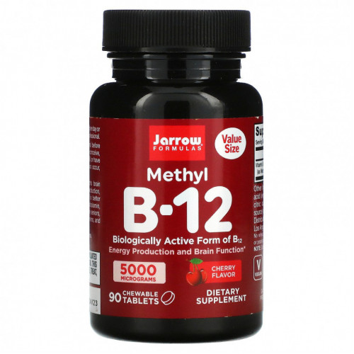 Jarrow Formulas, Метил B-12, вишня, 5000 мкг, 90 жевательных таблеток