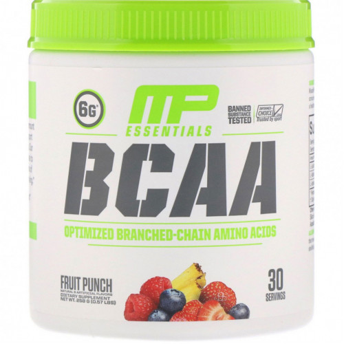 MusclePharm, Серия Essentials, аминокислоты с разветвленной цепью (BCAA), фруктовый пунш, 258 г (0,57 фунта)